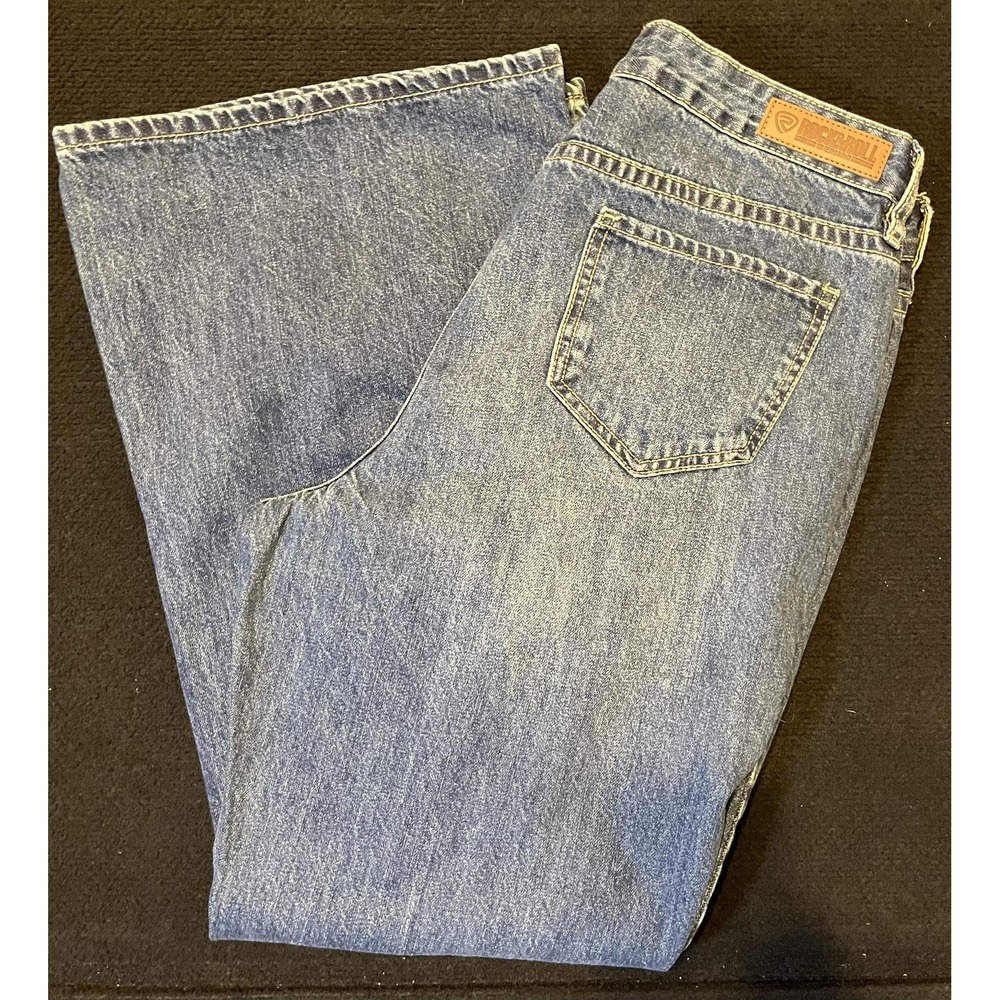 Rock & Roll Denim Jeans Womens 32x30 Blue Medium Wash High Rise Distressed Flare